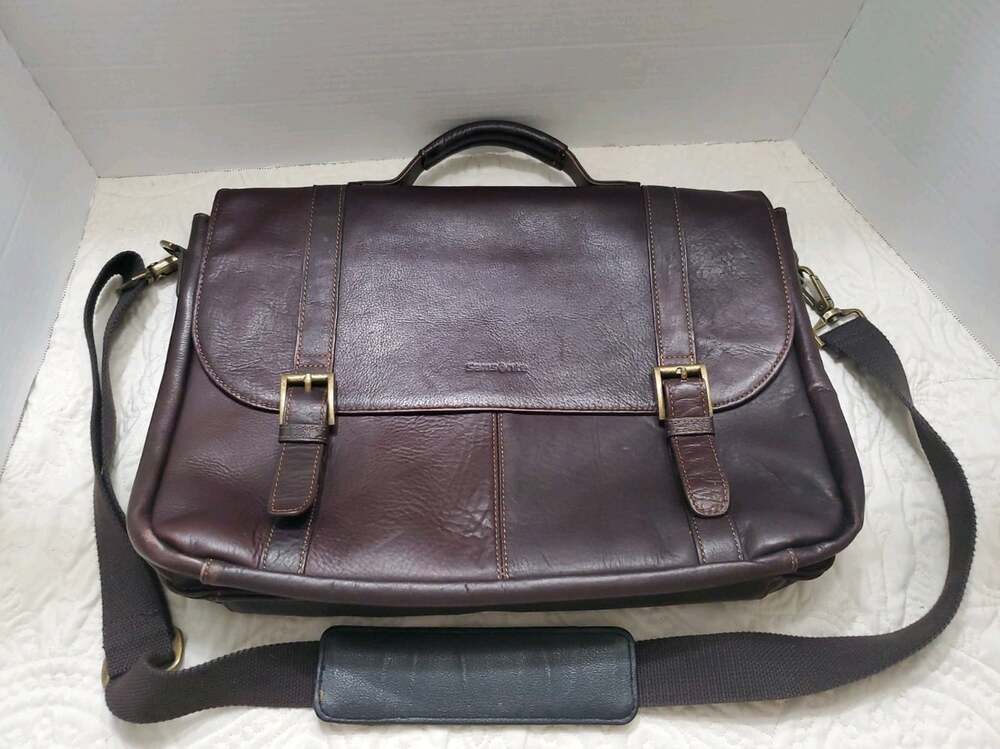 Samsonite Colombian Leather Flap-Over Messenger Bag Laptop Brown Minimalist